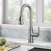 Allyn Transitional Industrial Pull-Down Single Handle Kitchen Faucet in Silver