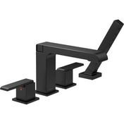 Ara Double Handle Deck Mounted Roman Tub Faucet Trim with Handshower in Matte Black