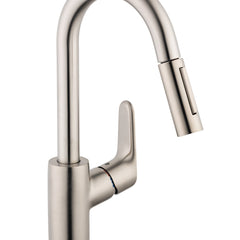 Focus Pull Down Single Handle Kitchen Faucet in Steel Optik | product photo