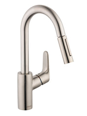 Focus Pull Down Single Handle Kitchen Faucet in Steel Optik