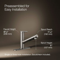 Kohler Crue Pull-Out Kitchen Sink Faucet, Pull-Out Laundry Faucet with Three-Function Sprayhead | product photo