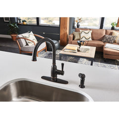 Noell Single-Handle Standard Kitchen Faucet with Side Sprayer in Mediterranean Bronze | product photo