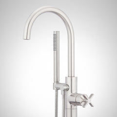 Vassor Floor Mounted Tub Filler Faucet and Valve in Brushed Nickel | detail photo