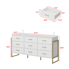 9-Drawer Dresser, MDF Frame, White, Metal Handles