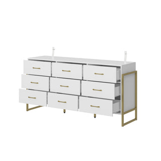 9-Drawer Dresser, MDF Frame, White, Metal Handles
