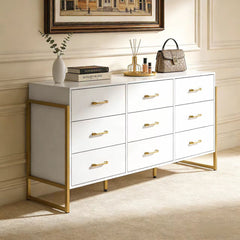 9-Drawer Dresser, MDF Frame, White, Metal Handles