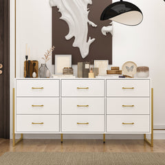 9-Drawer Dresser, MDF Frame, White, Metal Handles