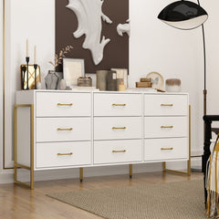 9-Drawer Dresser, MDF Frame, White, Metal Handles