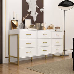 9-Drawer Dresser, MDF Frame, White, Metal Handles