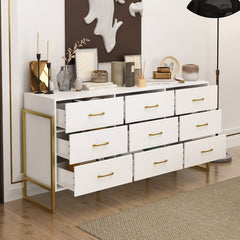 9-Drawer Dresser, MDF Frame, White, Metal Handles