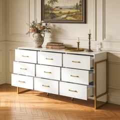 9-Drawer Dresser, MDF Frame, White, Metal Handles