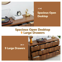 9-Drawer Storage Unit, Manufactured Wood, 58.5 In. Wide, Walnut