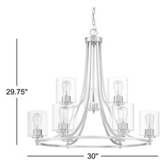9-Light Chandelier with Clear Glass Shades in Satin Copper Bronze