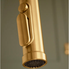 Edalyn Pull-Down Kitchen Sink Faucet with Three-Function Sprayhead in Vibrant Brushed Moderne Brass | detail photo