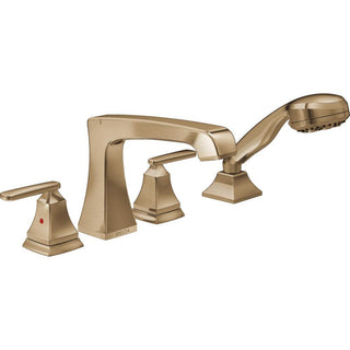 Ashlyn Double Handle Deck Mounted Roman Tub Faucet Trim with Handshower in Champagne Bronze