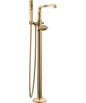 Tetra Freestanding Tub Filler with Hand Held Shower, Bathtub Faucet, Floor Mount Tub Faucet in Lumicoat Bronze