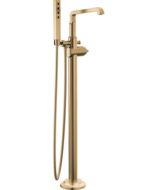Tetra Freestanding Tub Filler with Hand Held Shower, Bathtub Faucet, Floor Mount Tub Faucet in Lumicoat Bronze