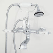 Telephone Style Wall Mounted Tub Faucet with Porcelain Lever Handles in Chrome