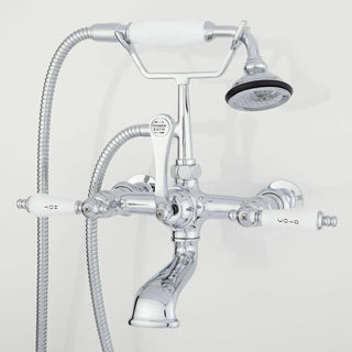 Telephone Style Wall Mounted Tub Faucet with Porcelain Lever Handles in Chrome