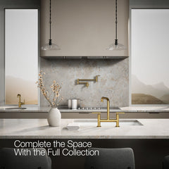 Kohler Purist Two-Hole Deck-Mount Bridge Kitchen Sink Faucet in Vibrant Brushed Moderne Brass | product photo