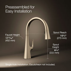 Kohler Graze Pull-Down Single Handle Kitchen Faucet With Three-Function Sprayhead With Accessories | product photo