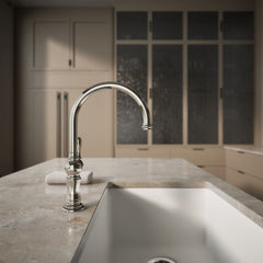 Artifacts Single-Hole Kitchen Faucet with Swing Spout, Arc Spout Design in Vibrant Polished Nickel | product photo