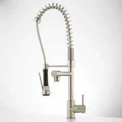 Levi Pull Down Single Handle Kitchen Faucet with Accessories in Brushed Nickel | product photo