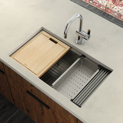Luxe Chef 32” Workstation Stainless Steel Undermount Single Bowl Sink with Accessories | product photo