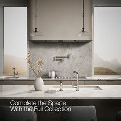Kohler Purist Two-Hole Kitchen Sink Faucet with 8" Spout and Matching Finish Sidespray in Vibrant Polished Nickel | product photo