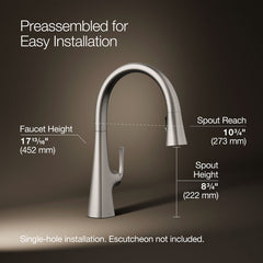 Kohler Graze Pull-Down Single Handle Kitchen Faucet With Three-Function Sprayhead With Accessories | product photo
