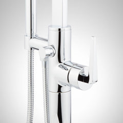 Drea Floor Mounted Tub Filler with Built-In Diverter in Chrome | detail photo