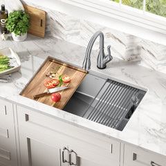 Lorelai™ 32" L Workstation Kitchen Sink Undermount 16 Gauge Stainless Steel Single Bowl | product photo