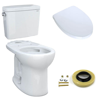 Drake Two Piece Elongated 1.28 Gpf Universal Height Toilet With Toilet Seat And Wax Ring in Cotton