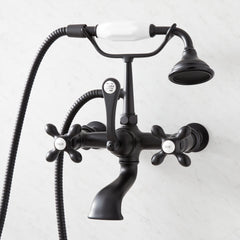 Telephone Style Wall Mounted Tub Faucet with Cross Handles in Matte Black | product photo