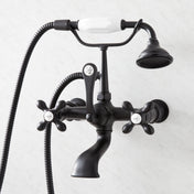 Telephone Style Wall Mounted Tub Faucet with Cross Handles in Matte Black