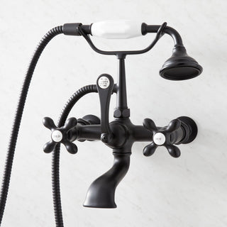 Telephone Style Wall Mounted Tub Faucet with Cross Handles in Matte Black
