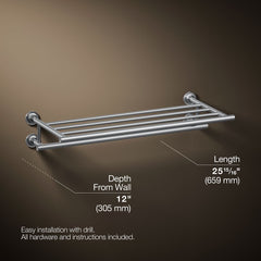 Kohler Purist 24" Hotelier Metal Wall-Mount Bathroom Shelf, Towel Holder | product photo