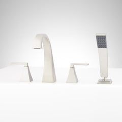 Vilamonte 4Hole Roman Tub Filler and Hand Shower With Rough In Valve in Brushed Nickel | product photo
