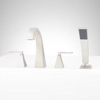 Vilamonte 4Hole Roman Tub Filler and Hand Shower With Rough In Valve in Brushed Nickel