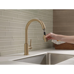 Trinsic Gold Kitchen Faucet with Swivel Pull Down Sprayer, Magnetic Docking, Champagne Bronze | product photo