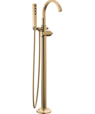 Tetra Freestanding Tub Filler with Hand Held Shower, Bathtub Faucet, Floor Mount Tub Faucet in Lumicoat Bronze