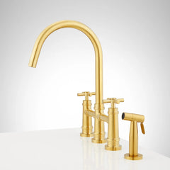 Ailey Bridge Kitchen Faucet with Side Spray in Brushed Gold | product photo