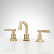 Greyfield Widespread Low Angled Bathroom Faucet in Aged Brass