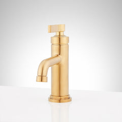 Greyfield 1.2 GPM Single Hole Bathroom Faucet with Metal Lever Handle and Pop-Up Drain Assembly in Brushed Gold | product photo