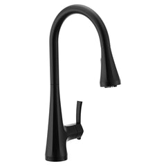 Matte black one-handle high arc pulldown kitchen faucet | product photo