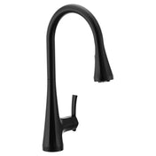 Matte black one-handle high arc pulldown kitchen faucet