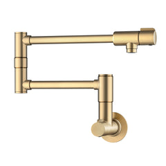 Bolden Wall Mount Pot Filler Kitchen Faucet With Retractable Arm In Spot-Free Brushed Brass | product photo