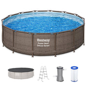Bestway Power Steel 14 Foot Round Above Ground Pool Set with Filter Pump & Cover