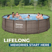 Bestway Power Steel 14 Foot Round Above Ground Pool Set with Filter Pump & Cover