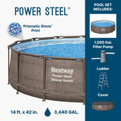 Bestway Power Steel 14 Foot Round Above Ground Pool Set with Filter Pump & Cover
